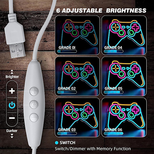 Gamer Neon Skilte til Man Cave Vægdækning, Blå Gamepad Controller Formet Led Neon Skilt Spil 6 Dæmpbar Gaming Neon Lys til Teen