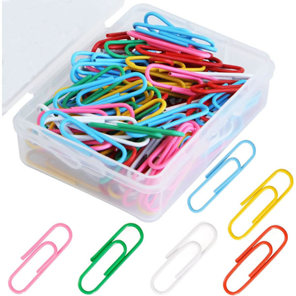 Färgade Gem, 100 st Gemklämmor Dokument Gemklämmor med Låda för Kontor Skola Kontorsmaterial Dokument Klassificerad Förvaring (28mm/1,1\", Ass