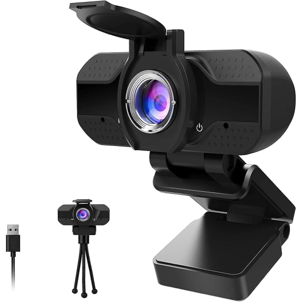 1080p webkamera med mikrofon og personverndeksel, egnet for datamaskin, bærbar videosamtaleopptakskonferanse, plug and play