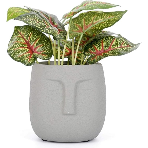 5,5 tommer grå keramisk hodeplantekrukke for planter, moderne innendørs utendørs vase, ansiktsstatue plantekrukke for hjemmedekorasjon