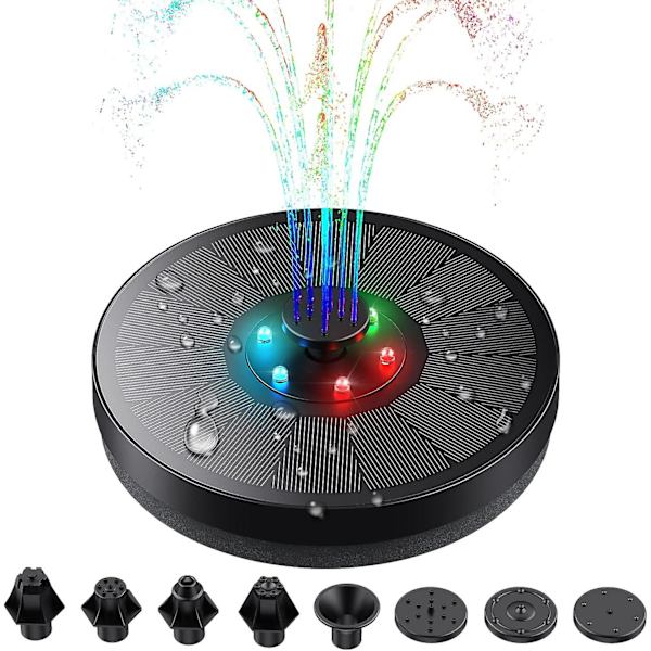 Solcelled Fontene Pumpe med LED-lys - 3W, 7 Dyser, 900mAh Batteri for Dam, Basseng, Akvarium, Hage