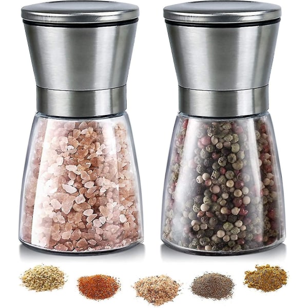 Salt- och pepparkvarn - Justerbar keramisk havssaltkvarn och pepparkvarn - Salt- och pepparkvarn i glas (Färg: 2 st)