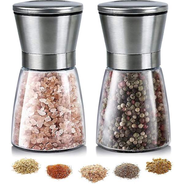 Salt- og peberkværn - Justerbar keramisk havsaltkværn & peberkværn - Glas salt- og peberrysteflasker (Farve: 2 stk.)