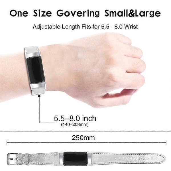 Premium äkta läder justerbart klockarmband för Fitbit Charge 6 5 - Ljus silver Bright Silver