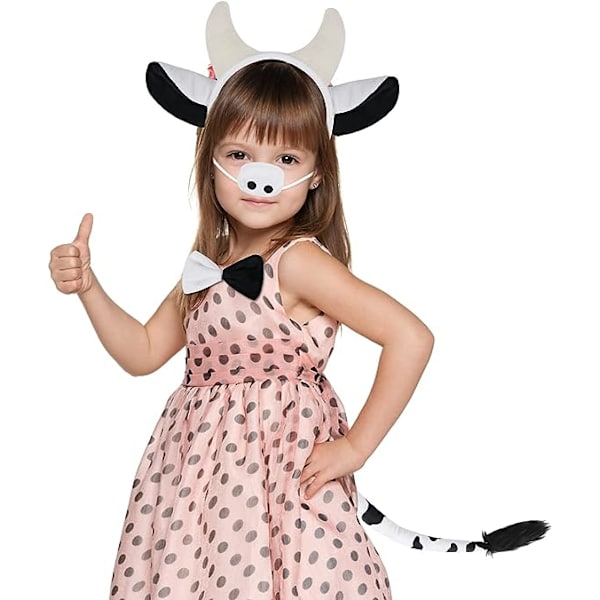 Ku-kostyme Sett med Ku-ører Hodebånd, Ku-hale, Nese og Sløyfe for Halloween / Bursdag / Jul / Cosplay Festdekorasjoner