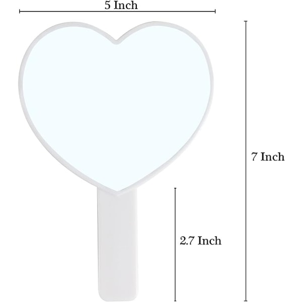 Hjärtformad resehandhållen spegel, kosmetisk handspegel med handtag (vit, 1 pack)