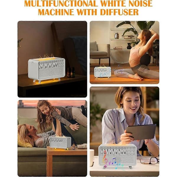 Bluetooth-højttaler Hvid Støjmaskine Diffuser Luft Aroma Diffuser Luftfugtermaskine med 8 Gruppe Naturlyd US-stik