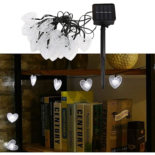 Solcells drivna ljusslingor, 20ft 30 LED solcells hjärtformade ljusslingor vattentäta stämningsbelysning för inomhus utomhus uteplats trädgård hem jul