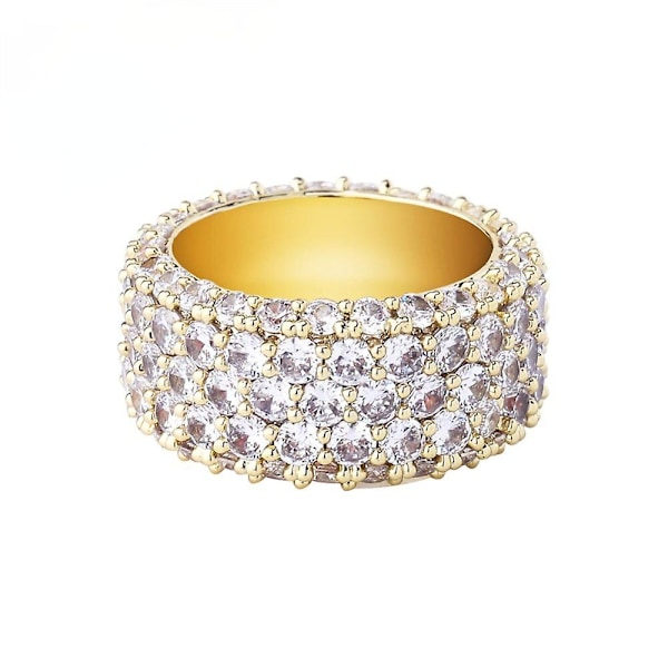 Rows Iced Out Full Cubic Zirkon Bling Ringar Män Kvinnor Guld Silver Färg Charm Hip Hop Smycken Presenter Storlek 7-11 Guld Guld