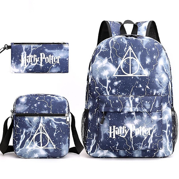 3-delad Harry Potter-ryggsäck för flickor och pojkar, axelväska, pennfodral, tryckt, casual skolväska, utomhusgåva H19