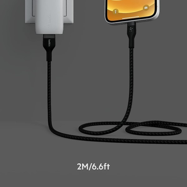 Boostchargepro Flex Punottu USB Type A - Lightning-kaapeli (2 m / 6,6 jalkaa), MFi-sertifioitu latauskaapeli iPhone 14/14 Plus, 13, 12, Pr