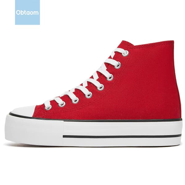 Platform High Top Canvas Sko til kvinder Behagelige Platform Hi Top Canvas Mode Sneakers til kvinder Søde Mid Calf Canvas red EU37