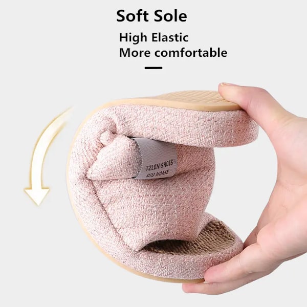 Andningsbara linnestofflor för män och kvinnor, halkfria mjuka hemmtofflor för sommaren pink 10-10.5