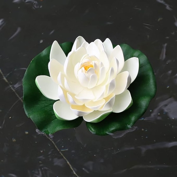 6st konstgjord flytande lotusblomma, konstgjord lotusblomma för trädgårdsdammar Pooldekoration, vit, 7"