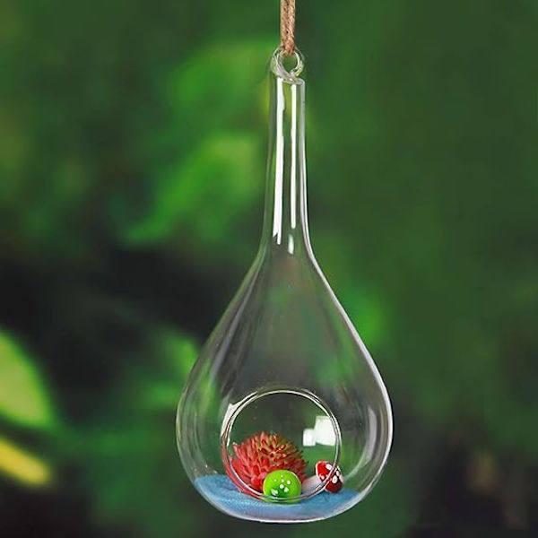 Transparent hängande planter glas terrarium vas blomkruka för hemmakontor trädgårdsdekoration (Teardrop)