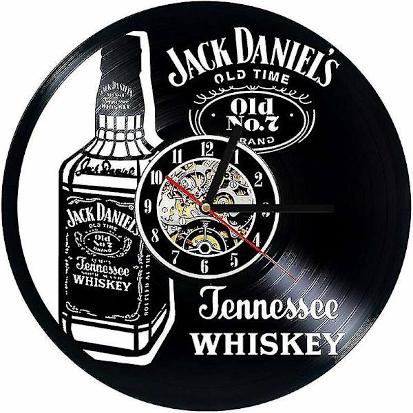 Seinäkellon vinyylilevykello Upcycling Led Jack Daniels Perhekoriste 3d-suunnittelukello Olohuoneen makuuhuoneen ravintolan seinäkoriste Musta:
