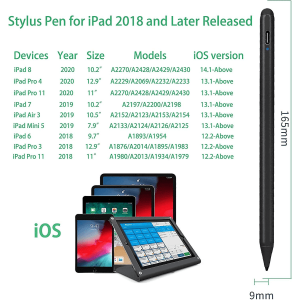 2022 Ipad Air 5:e/fjärde generationens 10,9" Stylus Penna Med Palm Avstötning, 1,5 mm Pom Fine Tip Active Pen Kompatibel med Apple Penci