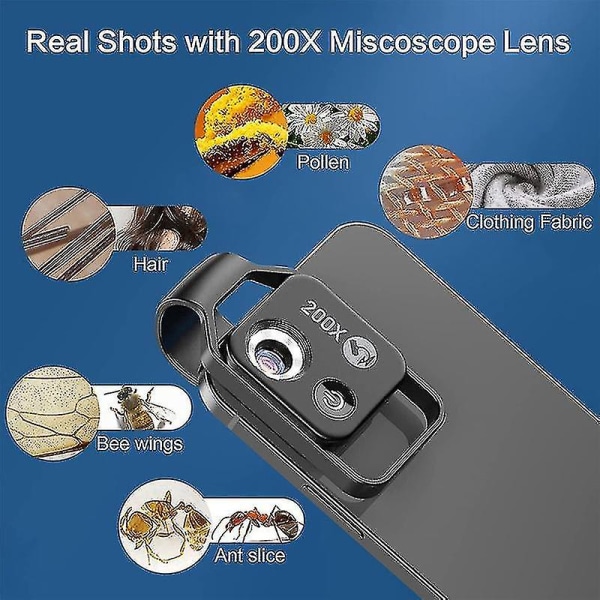 200X matkapuhelimen mikroskoopin lisävaruste linssillä, kannettava minidigitaalinen mikroskooppi LED-valolla / Uni-hy