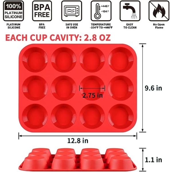 12 kopper silikonemuffinpande - Nonstick BPA-fri cupcakepande i almindelig størrelse silikoneform
