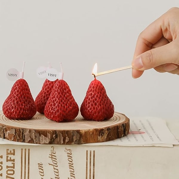 4 PAK Jordbærformet duftlys, frugtaroma sojavoks æstetisk dekorativt lys, til fotorekvisit fødselsdags bryllupsfest dekorativt, til meditation