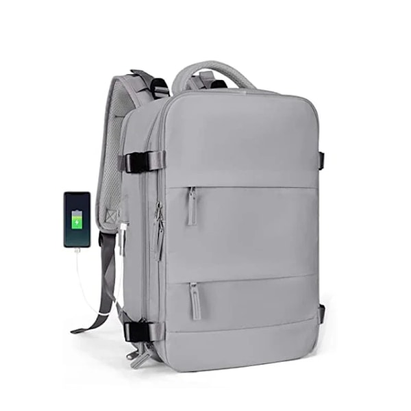 35L Laptop Rejsetaske USB Opladning Multifunktionel Skole Taske Vandtæt Bagage Skuldertasker med Sko Lomme style2  gray