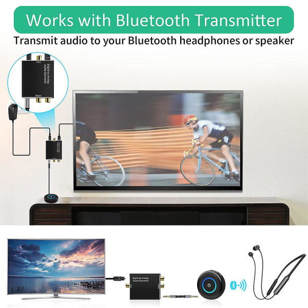 Digital till analog ljudomvandlare, dac digital spdif optisk till analog L/r Rca & 3,5 mm aux stereoljud