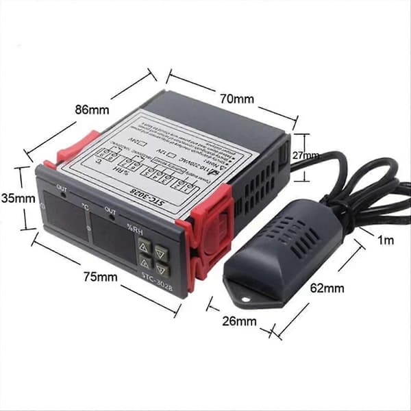 -3028 220V Digital Termostat Temperatur Fuktighetskontroller