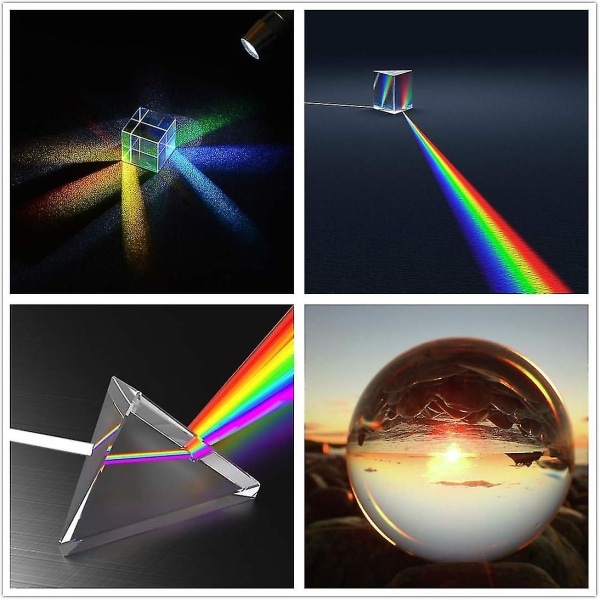 4 stk K9 optisk krystalfotograferingsprismesæt med krystalkugle, krystalterning, trekantet prisme, optisk pyramide til videnskab