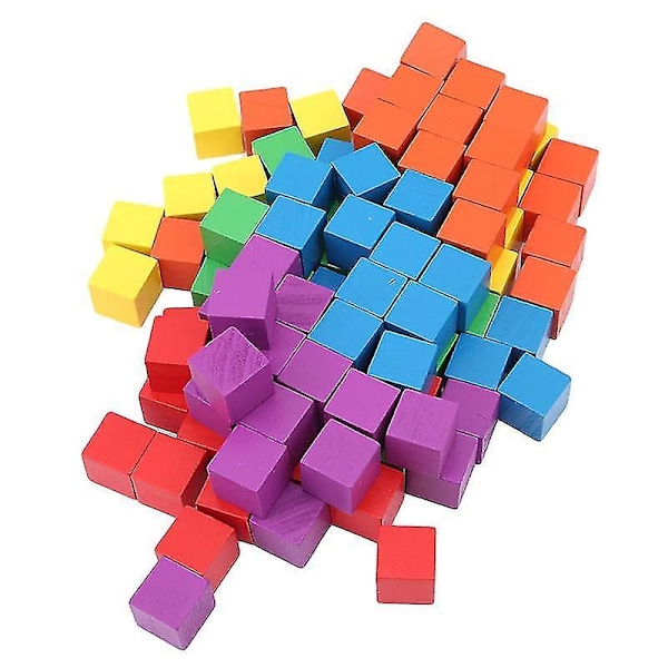 100 st/set Träkubikspel 2,5 cm Kuber DIY Färgblock Set Leksaker Trä Barnpresent|Block