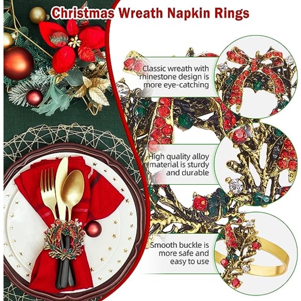 12 set strass julkrans servettringar för matbordsdukning- rustika middagsbord dukningsdekoration för bröllopsmottagningar, jul,