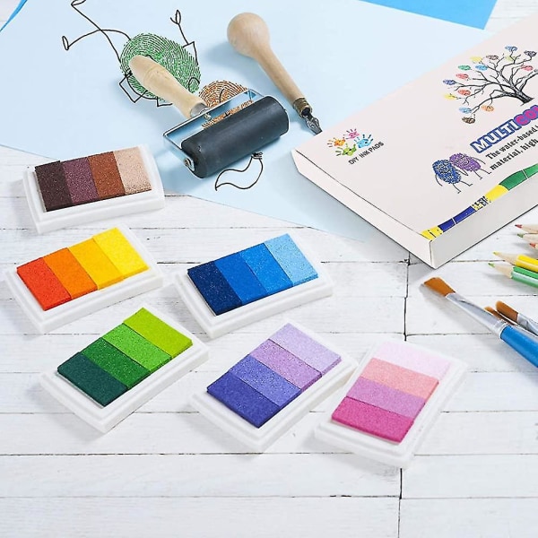 24 farger blekkpute sett, fingeravtrykk blekkpute giftfri vaskbar blekk stempel pute