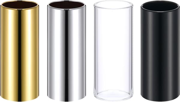 4 stycken glas- och mässingsslides i låda för gitarr, bas, medium (6 cm)