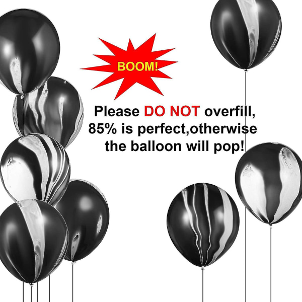50 stk. Sorte Agat Marmor Hvirvel Balloner 12 Tommer Sorte Dekorative Balloner