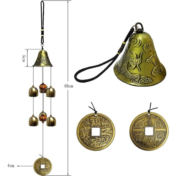 Lucky Wind Chimes Fengshui Bell Kobberlegering Dragon Bell 6 Bells Hengende Wind Bell for Home Garden Henging Good Luck Blessing