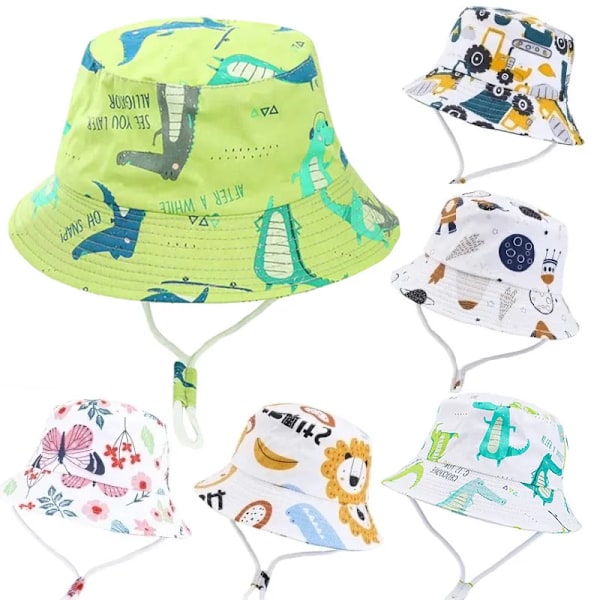 Baby Boys Girls Cartoon Fiskarehatt Sommar Utomhus UV-skydd Bucket Hat 03 dinosaur blue 54cm