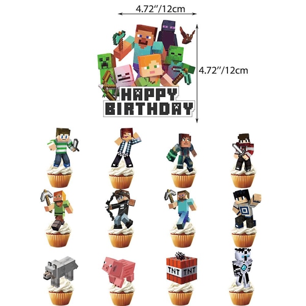 Minecraft-teemaiset syntymäpäiväjuhlatarvikkeet Ilmapallot Sarja Banneri Cupcake Kakun Päälliset Koristelu