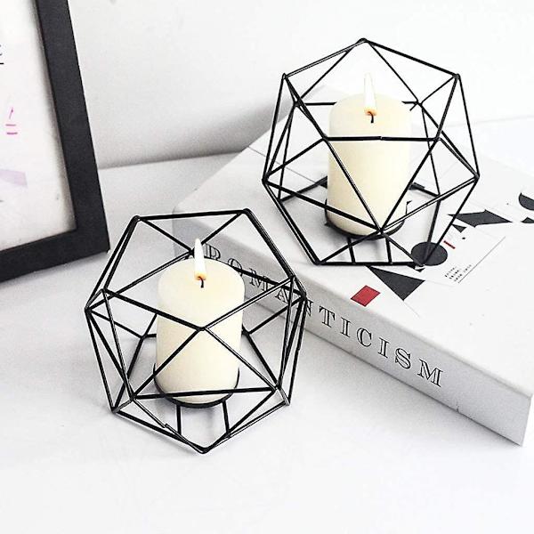 Vintage Ljusstake, Svart Pentagonal Geometrisk Järntråd Ljusstake, Doftljus Ljusstake, Lämplig För Ljusfester Och Högtidsfester