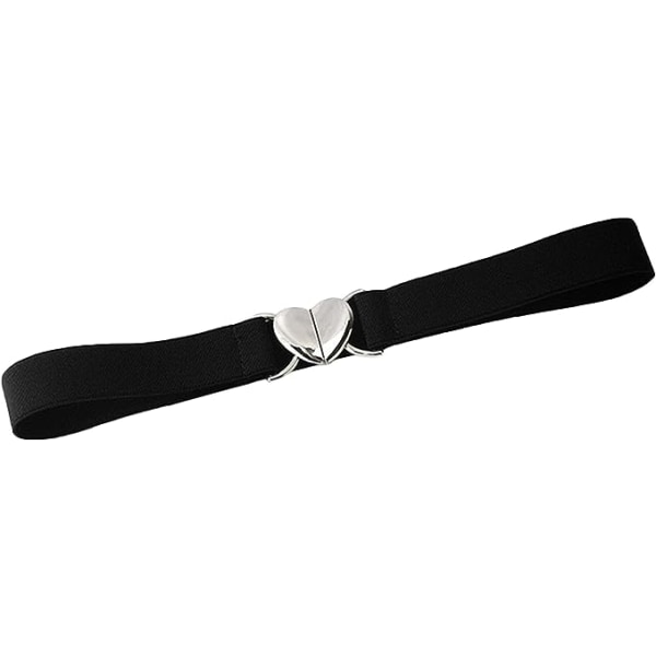 Elastisk strekkbelte jenter uniform belte med hjertespenne for jeans bukser kjole, svart