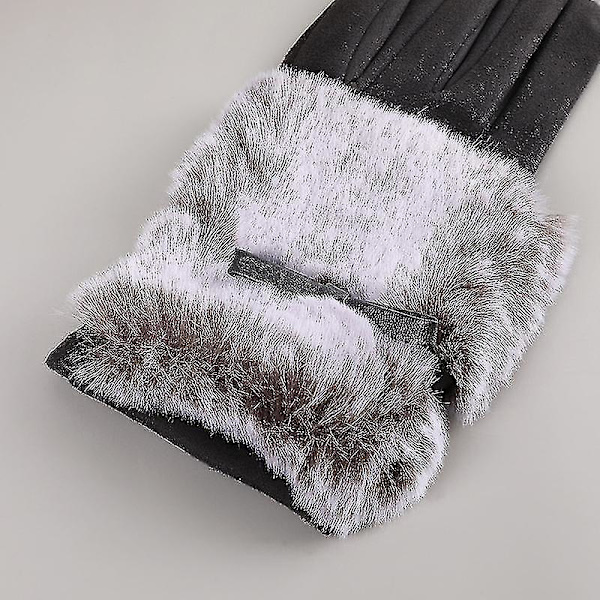 Fashion Efterår Og Vinter Kvinders Varme Plus Fløjl Vindtætte Ridehandsker Kold Touch Screen Søde Split Finger Plys Handsker (1 sæt, Grå)