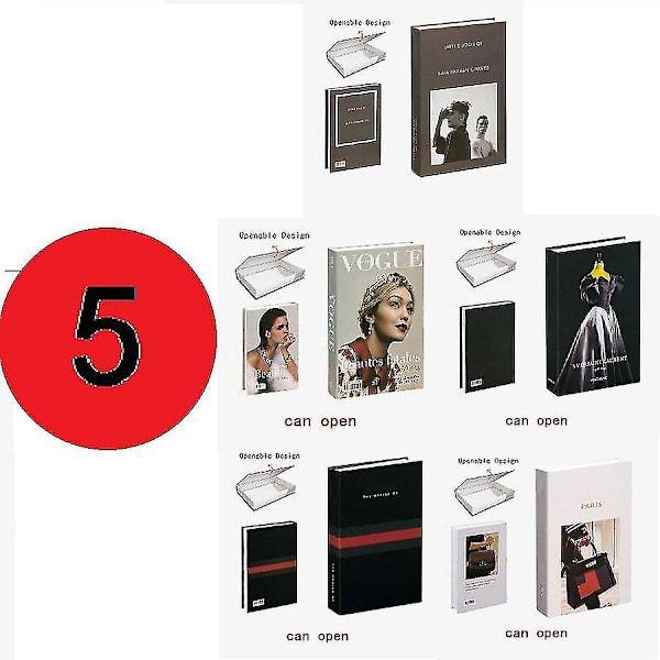 5-pack öppningsbara falska böcker heminredning falska böcker modebok låda rumsdekoration jul accessoar