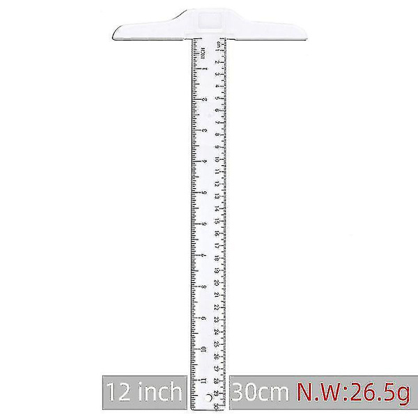 Gong Ying 30cm/12\" Plast T-linjal Metrisk Linjal Cm/tum Dubbelsidig Skala T-formad Linjal Z16748