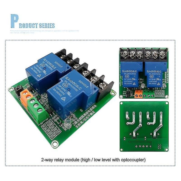 2-kanals relämodul 30A med optokopplare, isolering, hög/låg för PLC med DIN-skena 5V