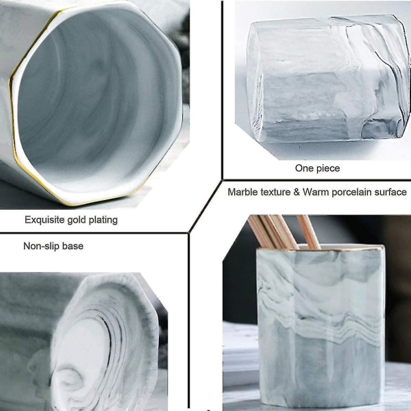 2-paknings keramisk pennholderstativ, kopp for skrivebord Marmormønster sminkebørsteholder