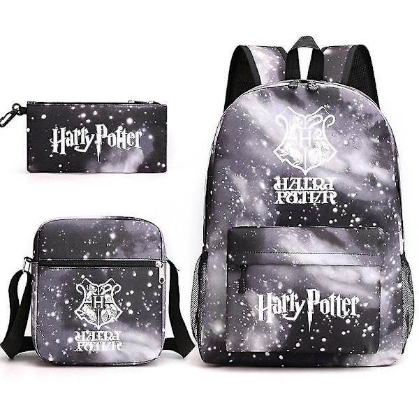 3 stk/sett Harry Potter Ryggsekk for jenter gutter Skulderpose Blyantvesker Trykte Uformelle Skolesekk Utendørs Gave H08
