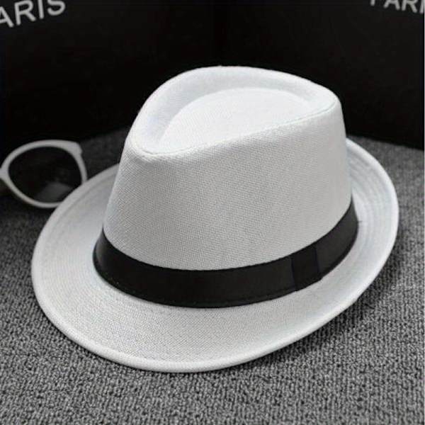 Herre Hvid Bomuld og Linned Jazz Hat Ren Far Imitation Hamp Skjold Bryllup Hatte Gray