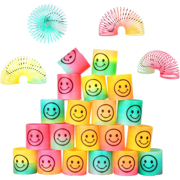 24st Rainbow Spring Toy, Spring Party Bag Fillers Rainbow Mini Smile Toys, Smile Rainbow Games Springy Party Favor för barn Pojkar Flickor Party Gift Pr