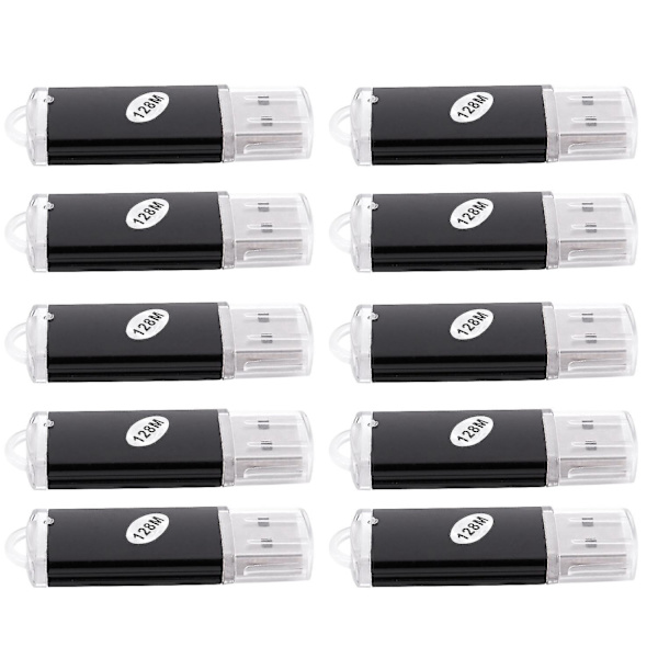 10 x USB-hukommelse 2.0 Hukommelsesnøgle Flashdrev 128 MB Gave Sort