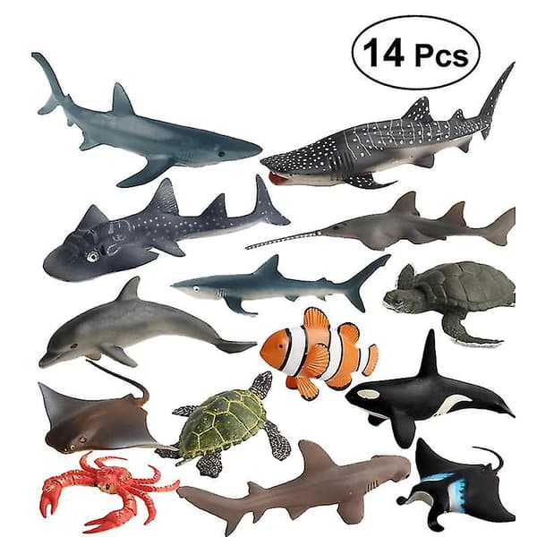 14 stk. Plast Havdyrfigurer