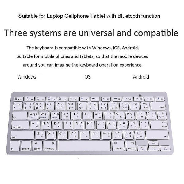 Thailand Engelska Thai 78 tangenter Trådlöst Bluetooth-kompatibelt tangentbord för I-pad Laptop Mac-book Tablet Pc Mobiltelefon