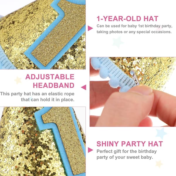 1. bursdagshue Glitter Cone Hat Justerbar
